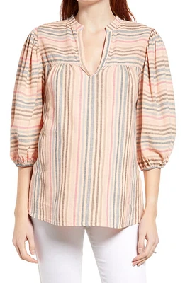 Maternal America n Stripe Puff Sleeve Maternity Blouse in Peach/Navy Stripe at Nordstrom, Size X-Small