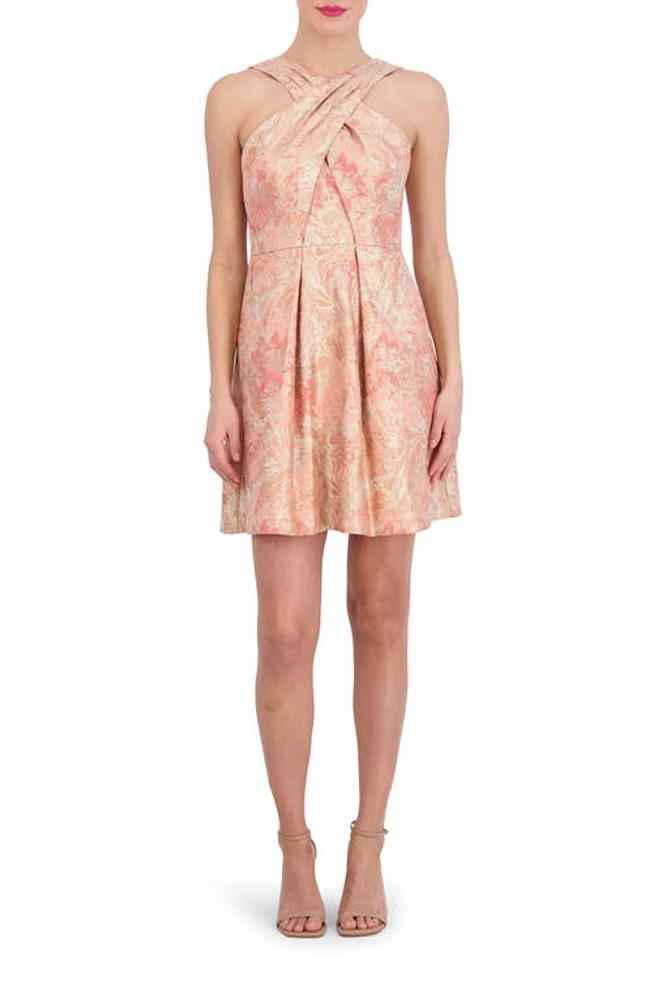 Vince Camuto Floral Jacquard Fit & Flare Minidress Coral at Nordstrom,