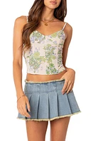 EDIKTED Garden Party Print Mesh Spaghetti Strap Corset Ivory Mix at Nordstrom,