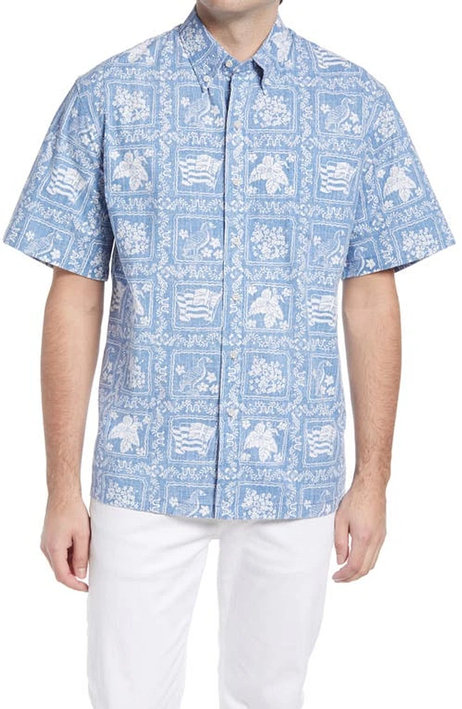 Reyn Spooner Lahaina Sailor Classic Fit Short Sleeve Button-Down Sport Shirt Denim at Nordstrom,