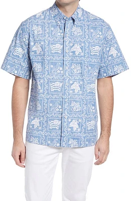 Reyn Spooner Lahaina Sailor Classic Fit Short Sleeve Button-Down Sport Shirt Denim at Nordstrom,