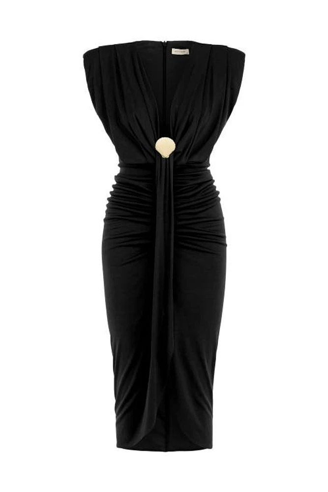 Nocturne Draped Dress with Shoulder Pad in Black at Nordstrom, Size X-Small