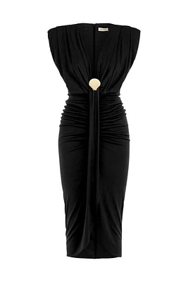 Nocturne Draped Dress with Shoulder Pad in Black at Nordstrom, Size X-Small