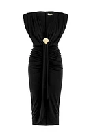 Nocturne Draped Dress with Shoulder Pad in Black at Nordstrom, Size X-Small