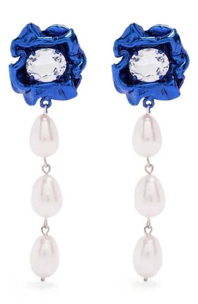 Sterling King Lola Floral Freshwater Pearl Drop Earrings in Cobalt at Nordstrom