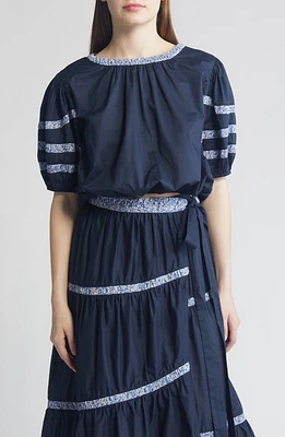 Merlette x Liberty London Magere Puff Sleeve Cotton Lawn Top Navy/Liberty Blue Print at Nordstrom,