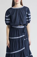 Merlette x Liberty London Magere Puff Sleeve Cotton Lawn Top Navy/Liberty Blue Print at Nordstrom,