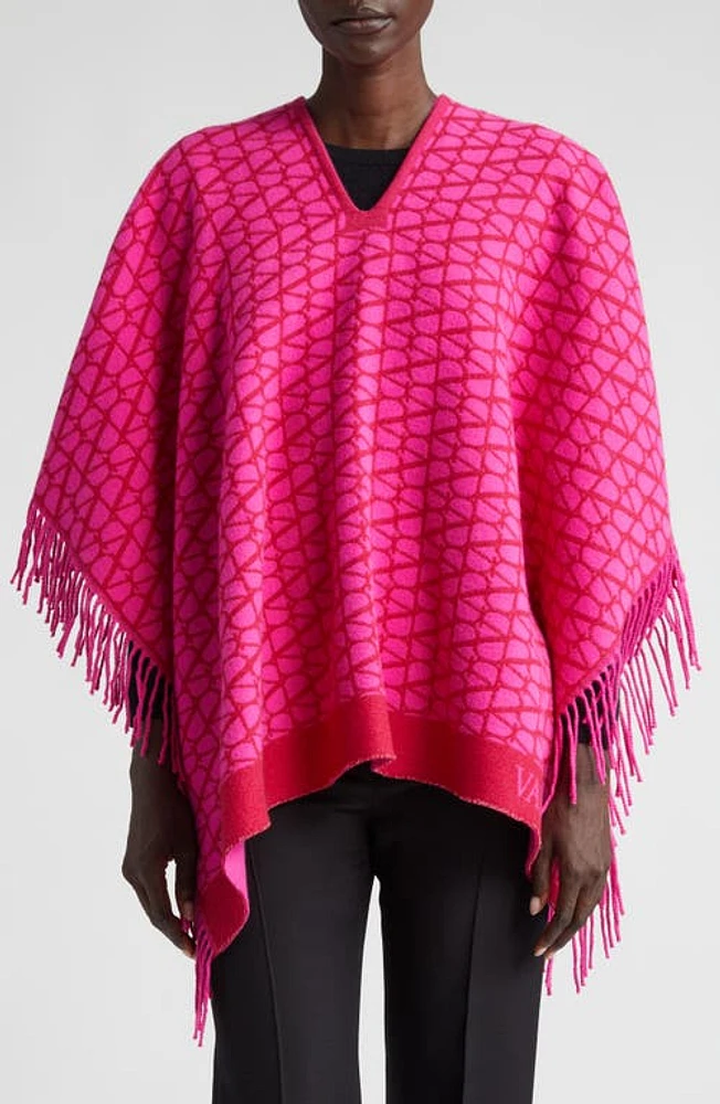 Valentino Garavani VLOGO Toile Iconographe Virgin Wool & Cashmere Poncho in Pink Chiaro/pink Scuro/pink at Nordstrom