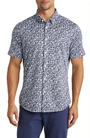 Mizzen+Main Halyard Print Short Sleeve Performance Button-Up Shirt in Navy Wood Cut Print at Nordstrom, Size Medium