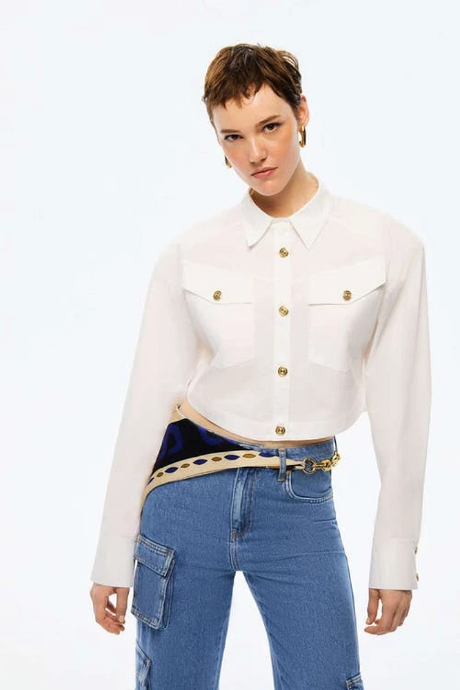 Nocturne Cropped Shirt With Shoulder Pads in Ecru at Nordstrom