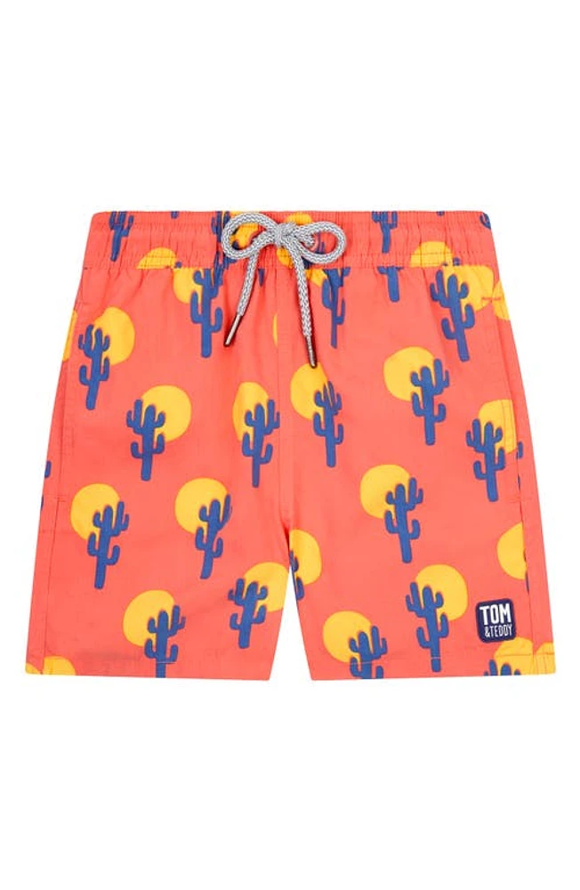 Tom & Teddy Kids' Cactus Swim Trunks Deep Rose at Nordstrom,