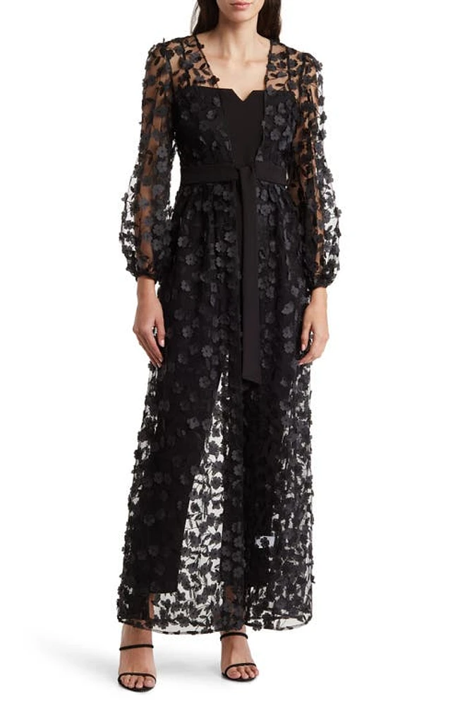 Julia Jordan Floral Overlay Jacket & Belted Jumpsuit Black at Nordstrom,