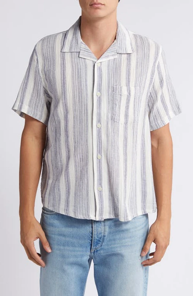 Corridor Tallis Stripe Cotton Blend Camp Shirt Natural at Nordstrom,