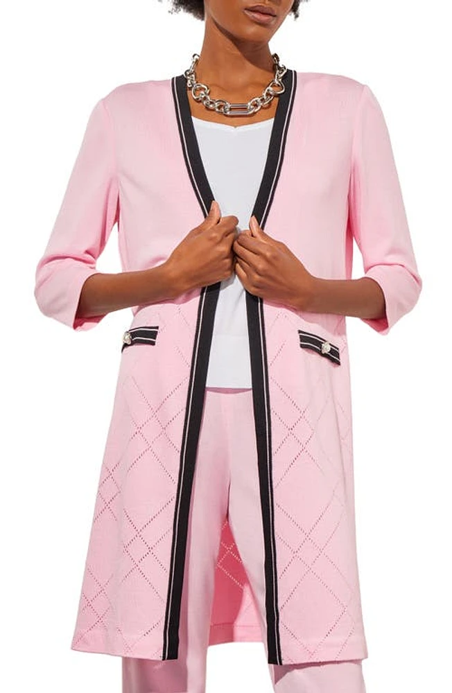 Ming Wang Pointelle Cardigan in Perfect Pink/Black at Nordstrom, Size Medium