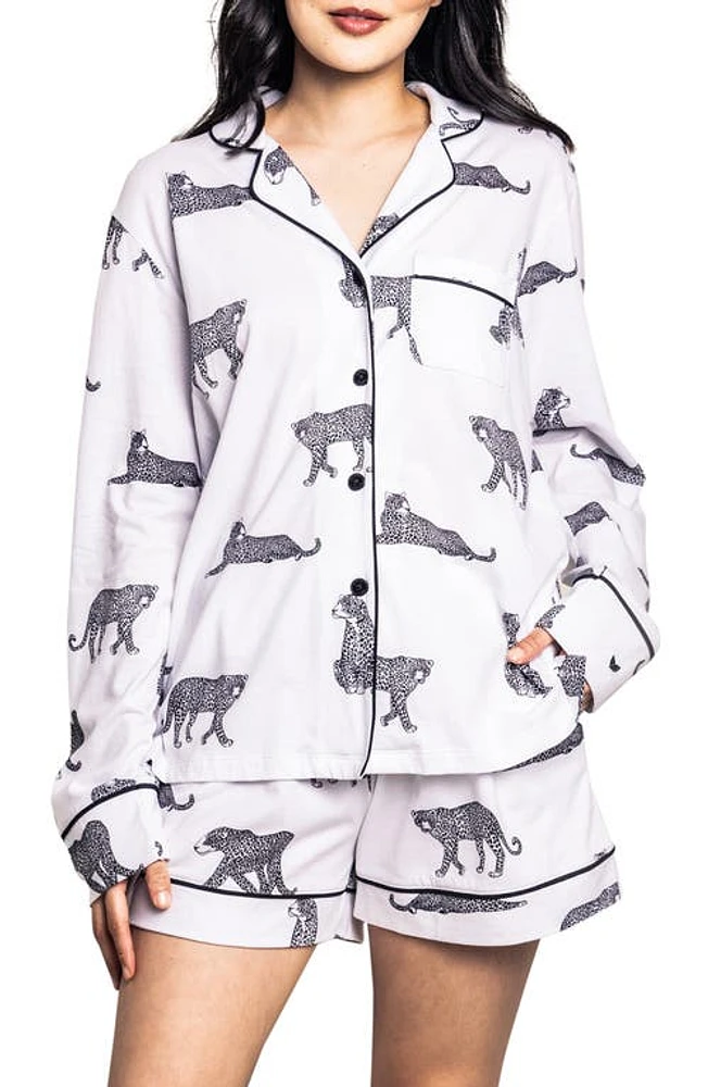 Petite Plume Panther Print Short Pajamas White at Nordstrom,