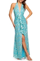 Ramy Brook Leola Halter Silk Blend Gown Isola Blue Multi at Nordstrom,