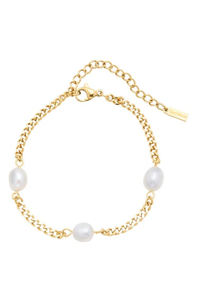 st. Moran Freshwater Pearl Station Bracelet in White/Yellow Gold at Nordstrom