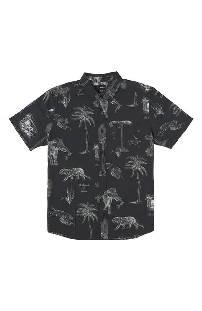 RVCA Tropic Wind Regular Fit Short Sleeve Button-Up Shirt Black at Nordstrom,