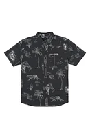 RVCA Tropic Wind Regular Fit Short Sleeve Button-Up Shirt Black at Nordstrom,