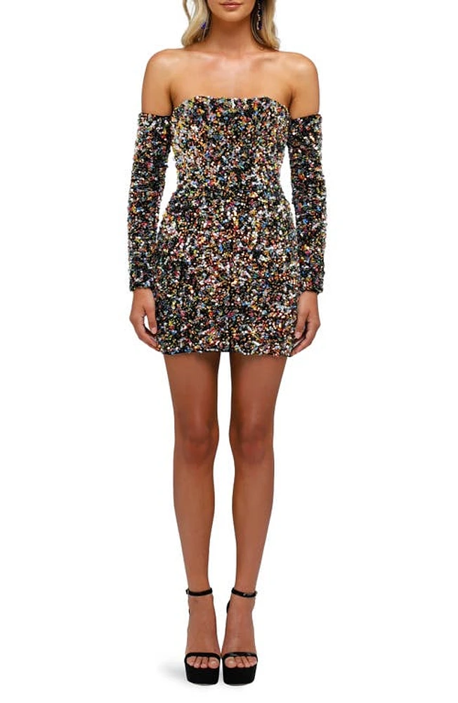 HELSI Lindsey Sequin Strapless Long Sleeve Minidress Iridescent Multi at Nordstrom,