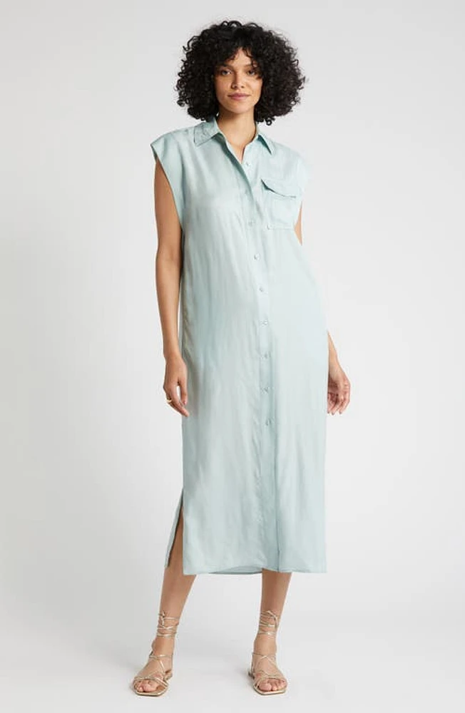 Nordstrom Cap Sleeve Midi Shirtdress Teal Mist at Nordstrom,