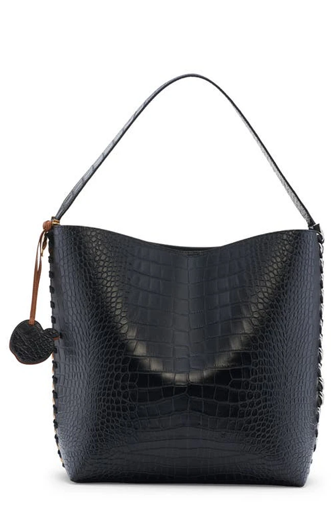 Stella McCartney Frayme Croc Embossed Apple Skin Tote in 1000 Black at Nordstrom