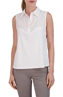 Foxcroft Mixed Media Sleeveless Button-Up Shirt at Nordstrom