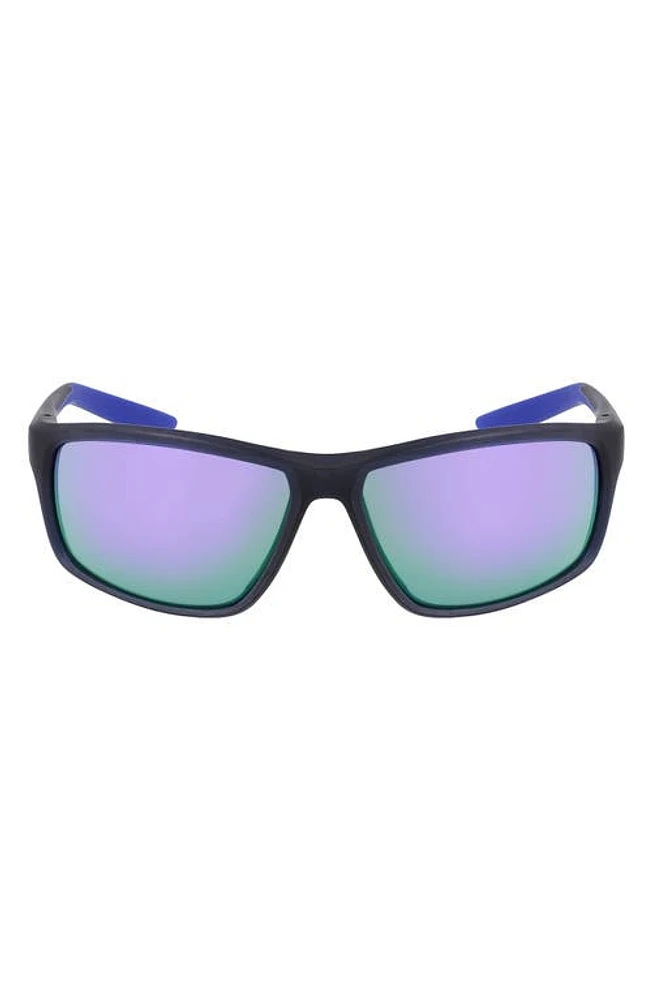 Nike Adrenaline 64mm Rectangular Sunglasses in Matte Obsidian/Violet Mirror at Nordstrom