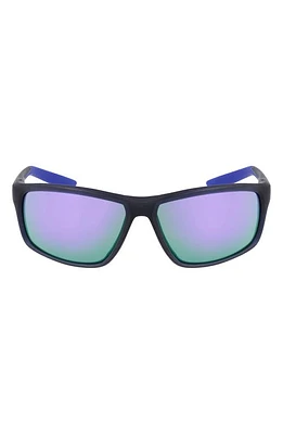 Nike Adrenaline 64mm Rectangular Sunglasses in Matte Obsidian/Violet Mirror at Nordstrom