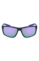 Nike Adrenaline 64mm Rectangular Sunglasses in Matte Obsidian/Violet Mirror at Nordstrom