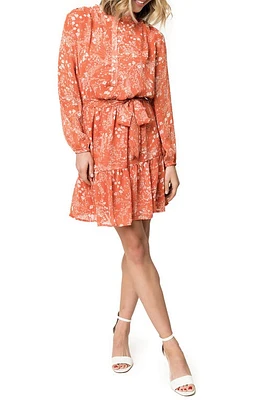 GIBSONLOOK Tie Belt Long Sleeve Shirtdress in Peach Floral at Nordstrom, Size Medium