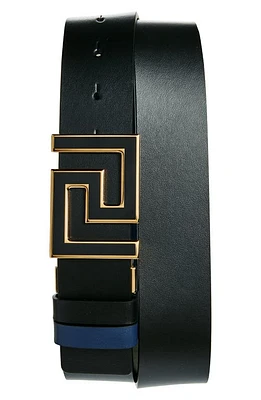 Versace Reversible La Greca Buckle Belt in Black Navy Blue Versace Gold at Nordstrom, Size 90 Eu