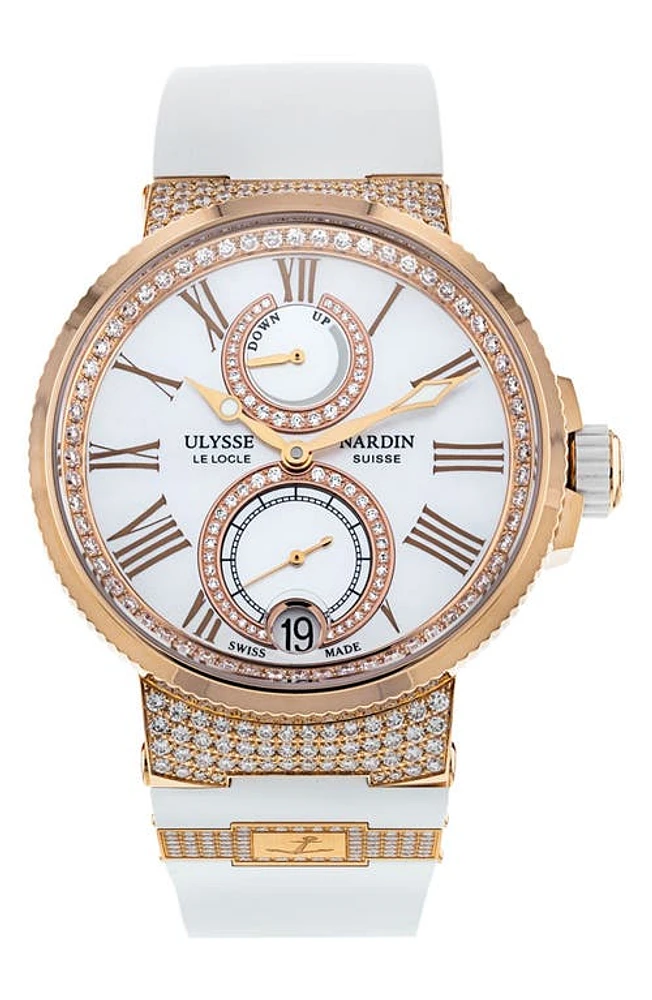 Watchfinder & Co. Ulysse Nardin Preowned Marine Chronometer Rubber Strap Watch in Rose Gold Set With Diamonds at Nordstrom