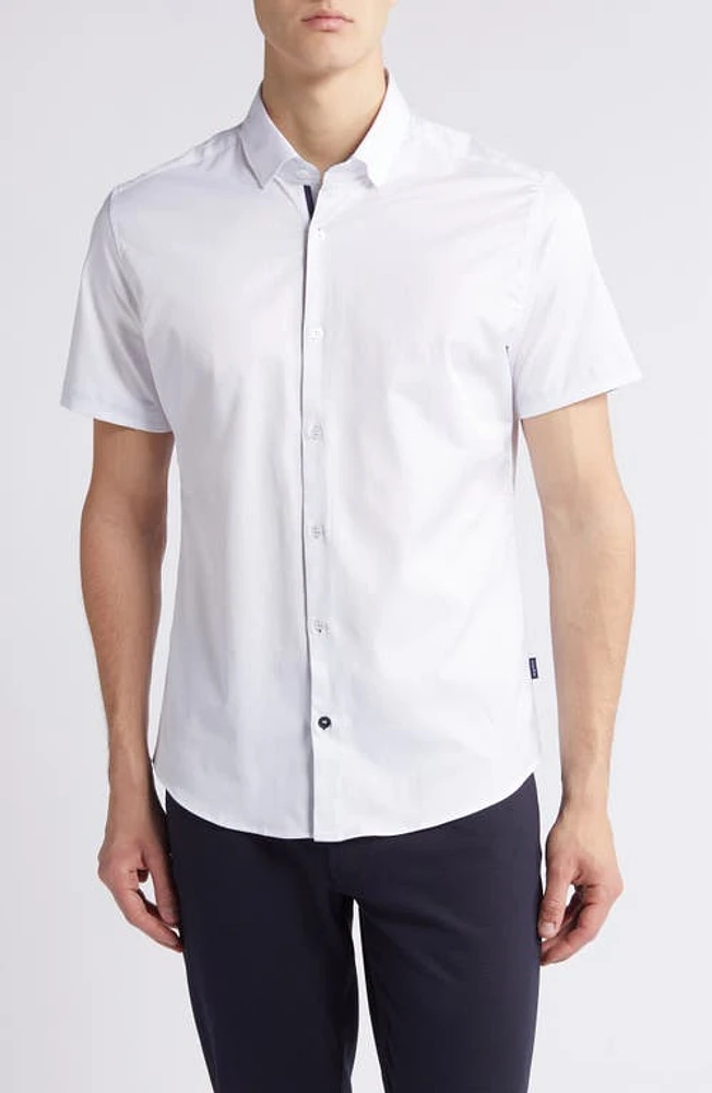 Stone Rose Solid DryTouch Slim Fit Short Sleeve Twill Button-Up Shirt White at Nordstrom,