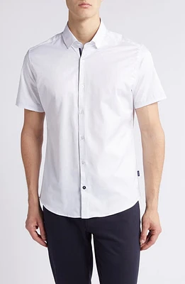 Stone Rose Solid DryTouch Slim Fit Short Sleeve Twill Button-Up Shirt White at Nordstrom,