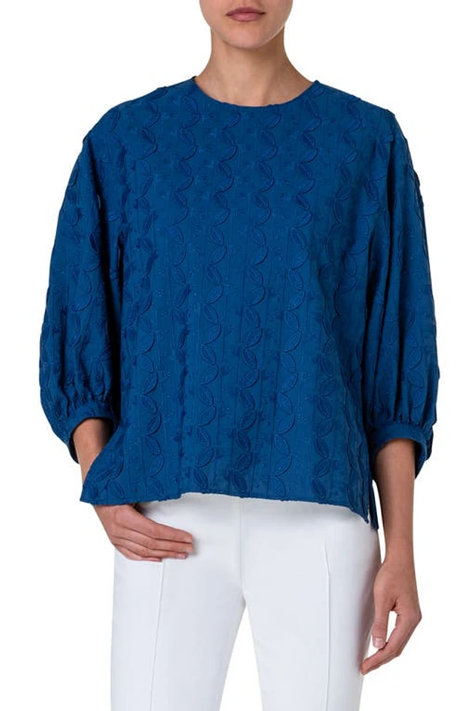 Akris punto Bird Embroidery Cotton Top in Ink Blue at Nordstrom, Size 12