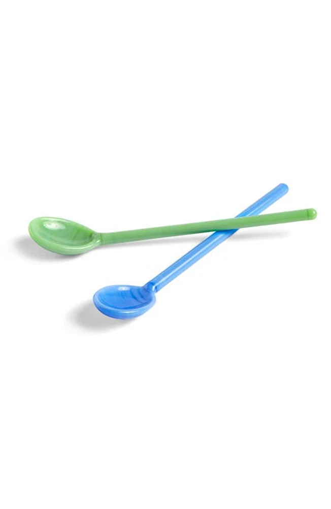 HAY Set of 2 Solid Glass Spoons in Sky Blue And Green at Nordstrom