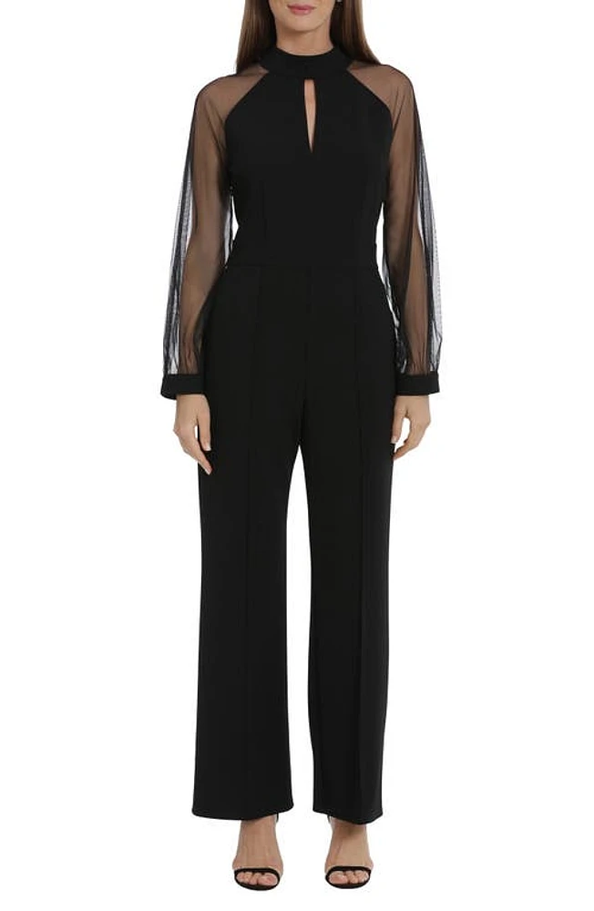 Maggy London Mixed Media Long Sleeve Jumpsuit Black at Nordstrom,