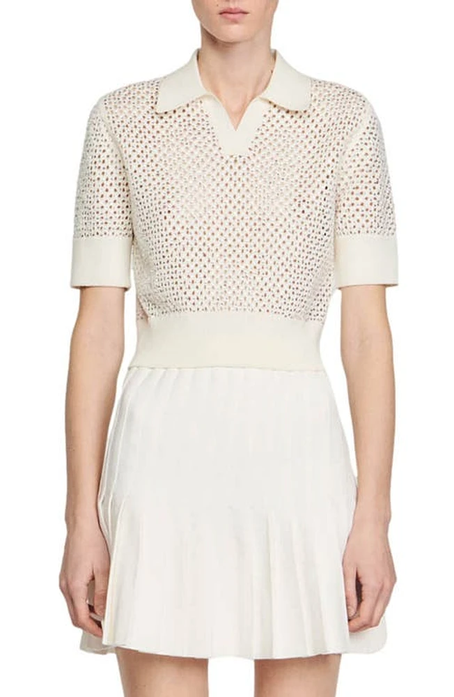 sandro Diams Open Knit Crop Top Ecru at Nordstrom,