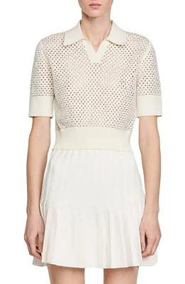 sandro Diams Open Knit Crop Top Ecru at Nordstrom,