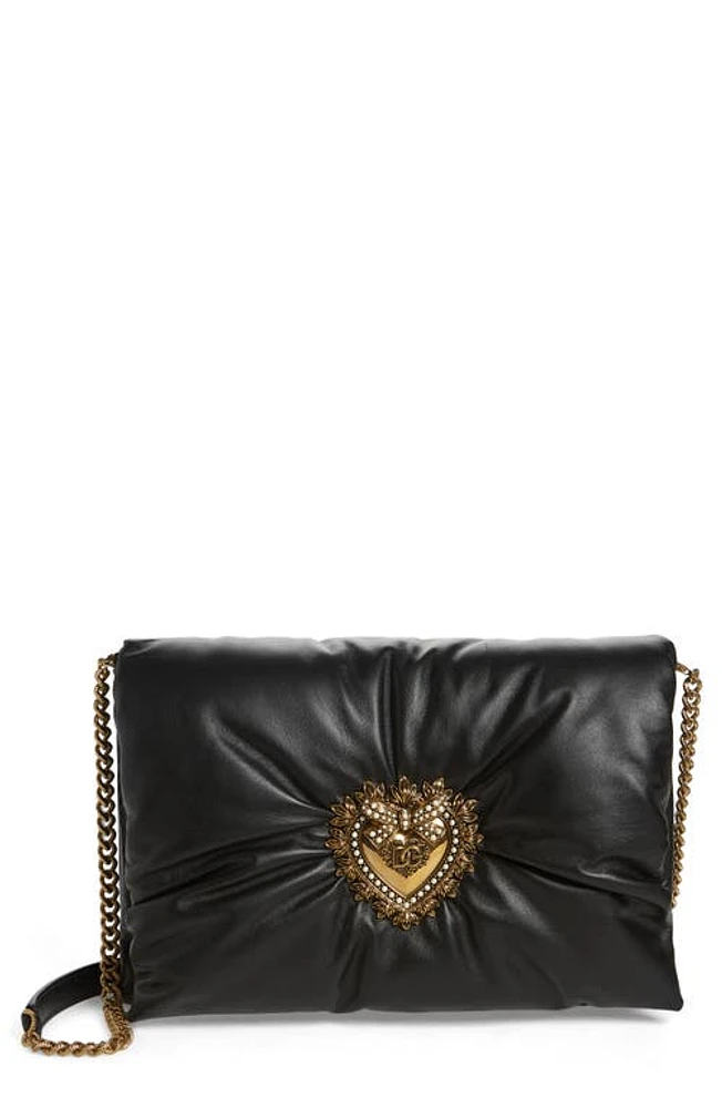 Dolce & Gabbana Devotion Logo Heart Puffy Leather Crossbody Bag in Nero at Nordstrom