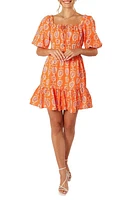 Petal & Pup Carmen Print Minidress Orange at Nordstrom,