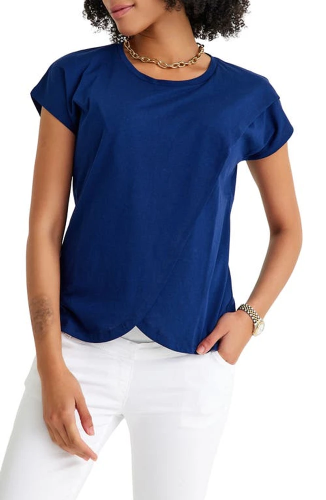 Accouchée Crossover Short Sleeve Cotton Maternity/Nursing Top in Navy Blue at Nordstrom