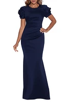 Xscape Evenings Ruffle Short Sleeve Scuba Gown at Nordstrom,