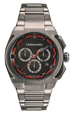 FERRAGAMO Supreme Chronograph Bracelet Watch, 43mm in Ip Gunmetal at Nordstrom