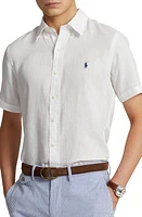 Polo Ralph Lauren Short Sleeve Linen Button-Down Shirt in White at Nordstrom, Size Large