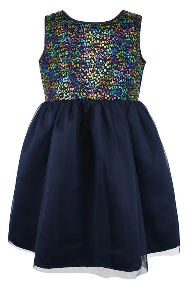 Popatu Kids' Sequin Bodice Tulle Dress Navy at Nordstrom,