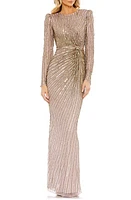 Mac Duggal Sequin Stripe Long Sleeve Sheath Gown at Nordstrom,