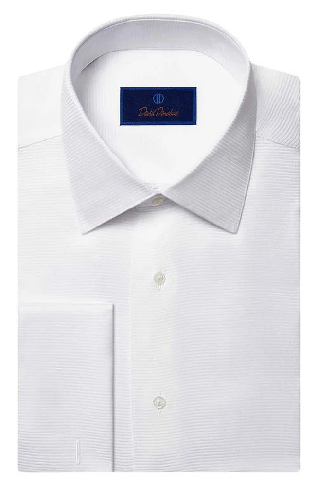 David Donahue Trim Fit Horizontal Rib French Cuff Formal Shirt Solid White at Nordstrom,