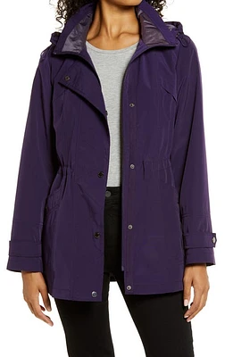 Gallery Cinched Waist Hooded Water Resistant Raincoat at Nordstrom,